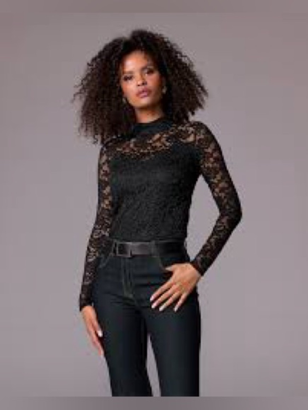 Boston Proper Black Lace Mock Neck Top